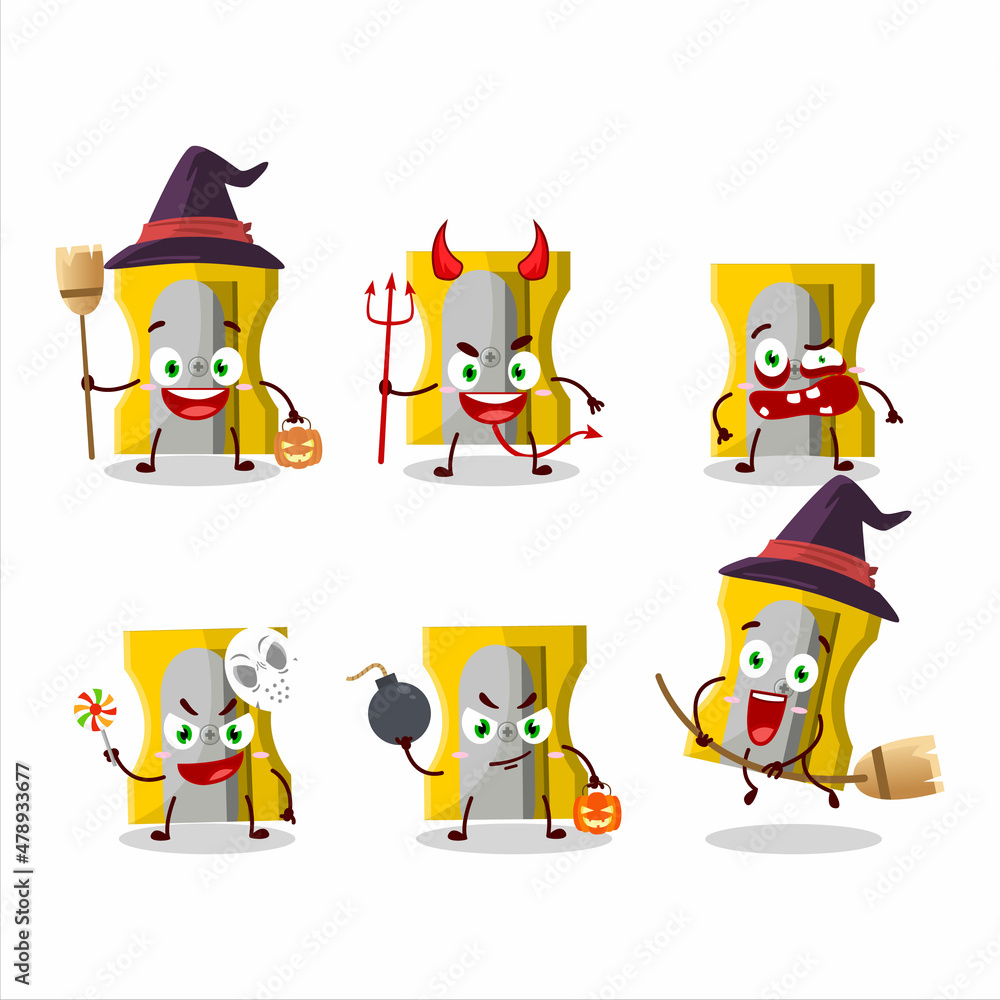 Halloween expression emoticons with cartoon character of yellow pencil sharpener Halloween expression emoticons with cartoon character of yellow pencil sharpener