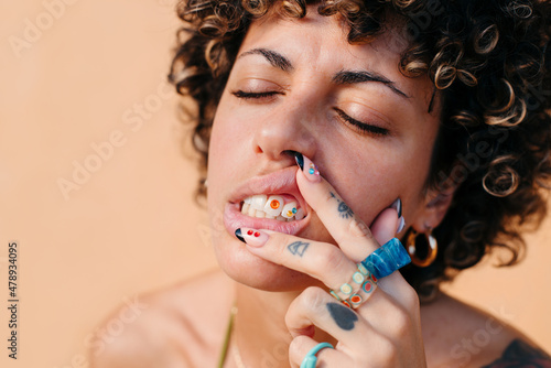 Colorful teeth jewelry photo