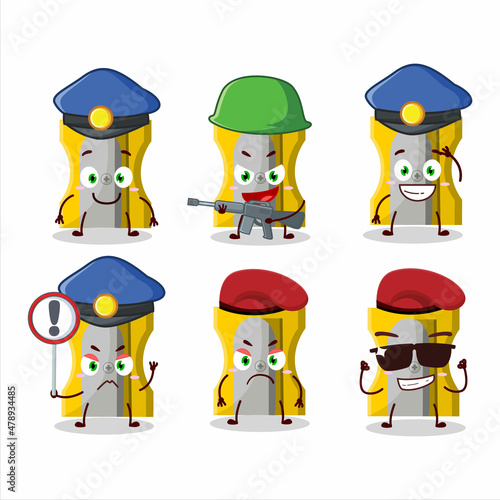 A dedicated Police officer of yellow pencil sharpener mascot design style
