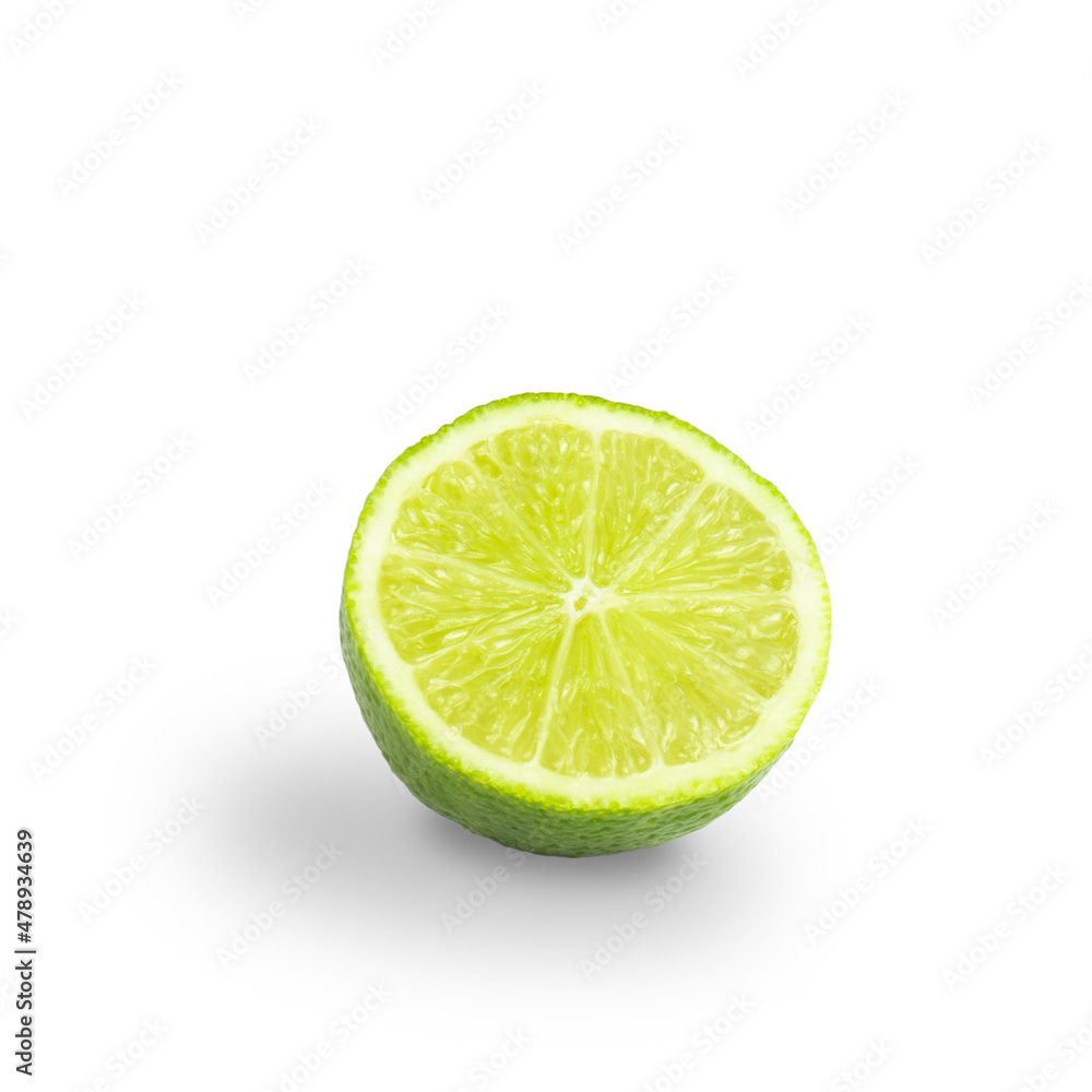 Half Lime on a white background with copy space. Half Lime on a white background with copy space.