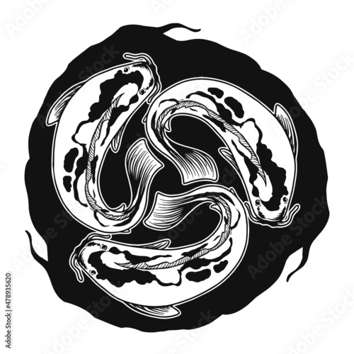 Three Circular Koi Fish Vector Illustration 