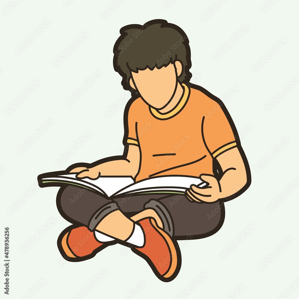 Children Reading A Book Cartoon Graphic Vector
