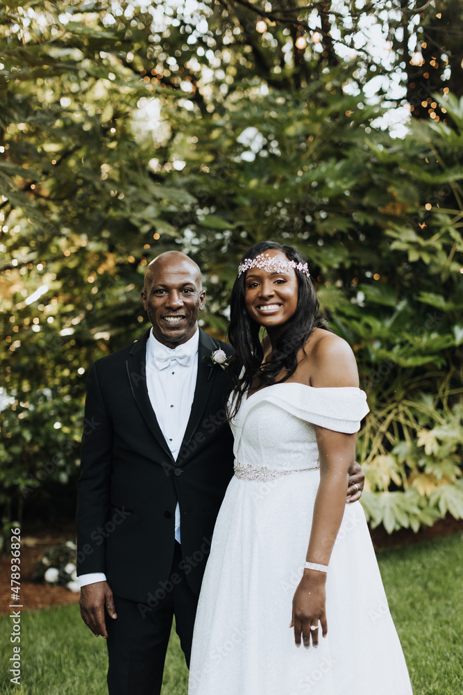 Portrait of Smiling Bride and Groom in Forest Portrait of Smiling Bride and Groom in Forest