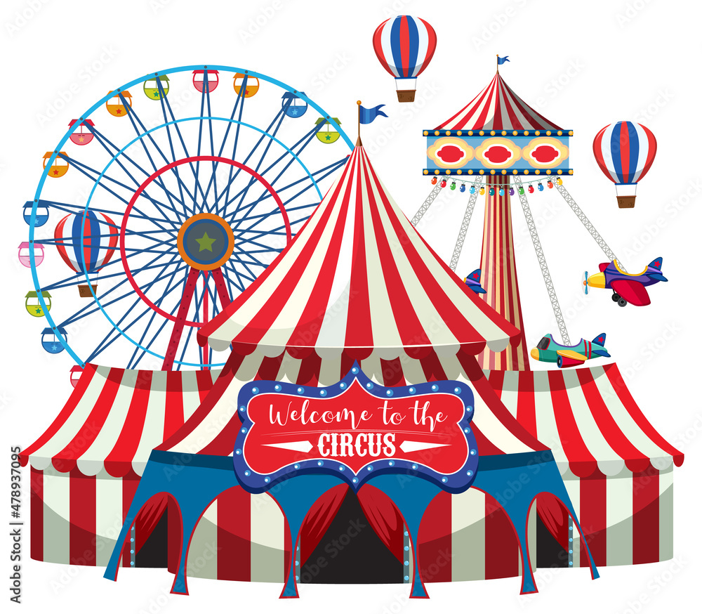 Fototapeta premium Circus dome at amusement park on white background
