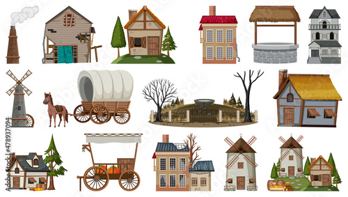 Set of abandoned houses and buildings