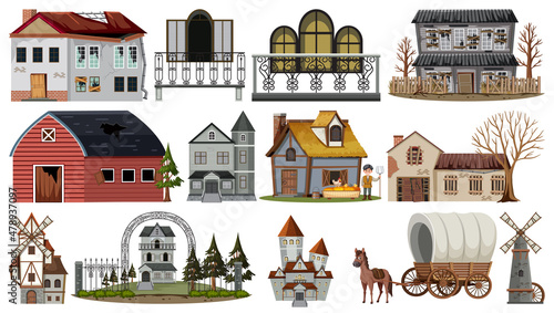 Set of abandoned houses and buildings