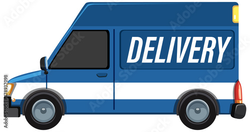Blue delivery van in cartoon style
