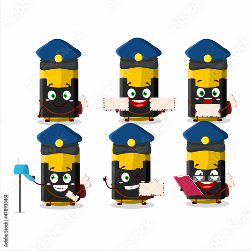 A picture of cheerful yellow highlighter postman cartoon design concept