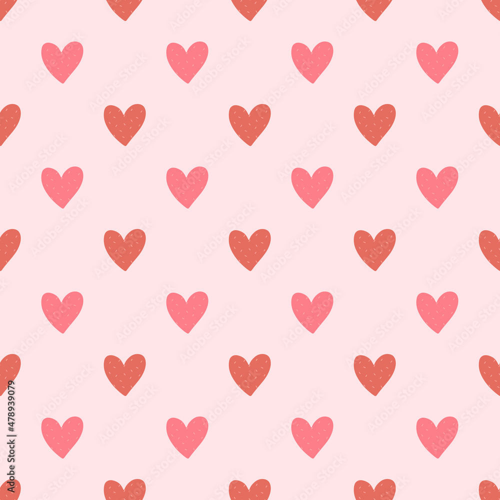 Vector seamless pattern with small red hearts on white backdrop. Valentines day background. Abstract geometric texture, repeat tiles. Love romantic theme. Minimal design for decor, textile, gift paper