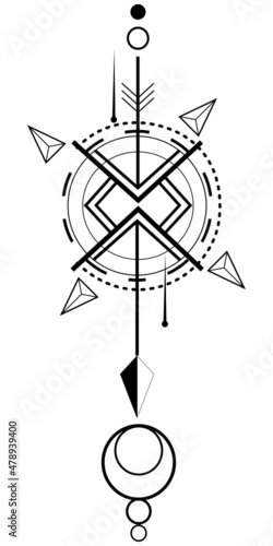 Vector set of Sacred symbols arrows, moon and eye on black grunge background. Gold abstract mystic signs collection drawn in lines. For you design and magic craft. a minimalist geometric design