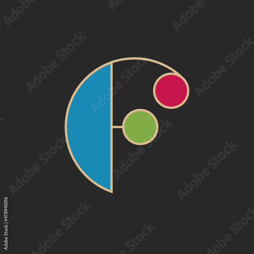 Letter F logo monogram creative monogram, funny alphabet symbol with colorful circles, hipster retro font design element.
