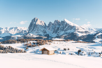 Foto auf Acrylglas Alpen view from the top of a mountain in the alps after a snowfall  © FranTc