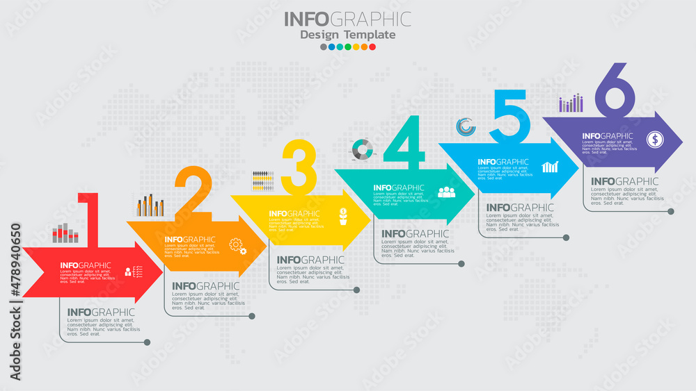 Task Order Process Graphic Infographics template with 6 elements workflow process chart. Stock ...