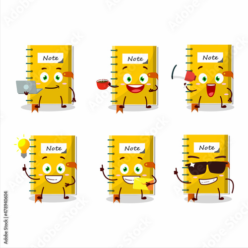 Note book cartoon character with various types of business emoticons