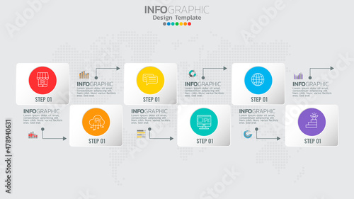 Timeline infographics template with 6 elements workflow process chart.