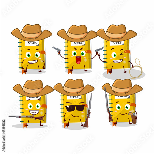 Cool cowboy note book cartoon character with a cute hat