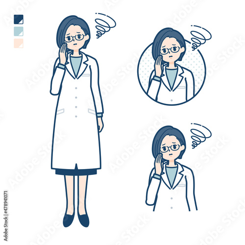 白衣を着た女性医師が困っているイラスト