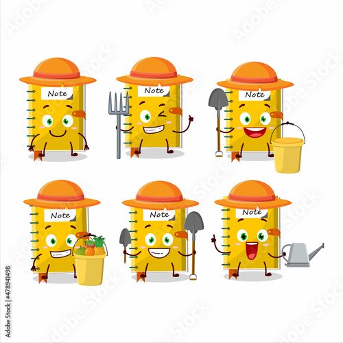 Farmer note book cute mascot character with fork