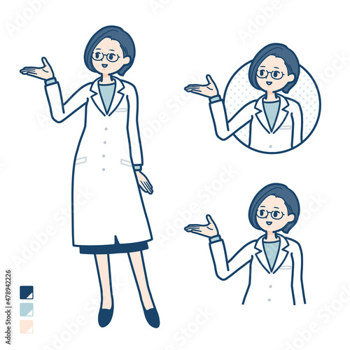 白衣を着た女性医師が解説しているイラスト