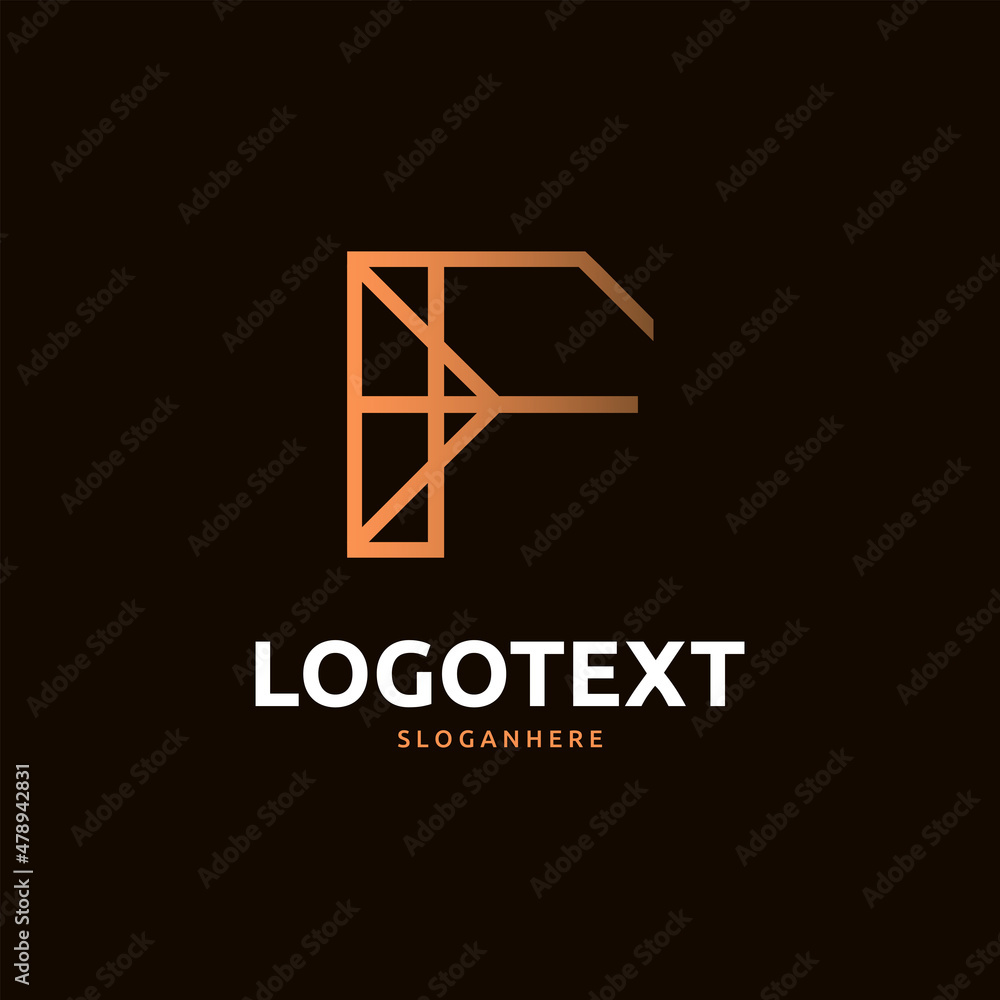 F letter golden logo abstract design on dark color background. F alphabet logo F letter golden logo abstract design on dark color background. F alphabet logo