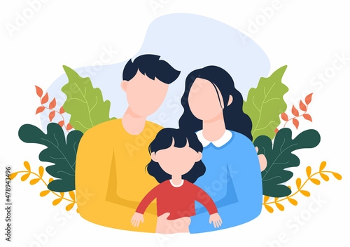 Parenting of Mother, Father and Kids Embracing Each Other in Loving Family. Cute Cartoon Background Vector Illustration for Banner or Psychology