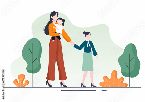 Parenting of Mother, Father and Kids Embracing Each Other in Loving Family. Cute Cartoon Background Vector Illustration for Banner or Psychology