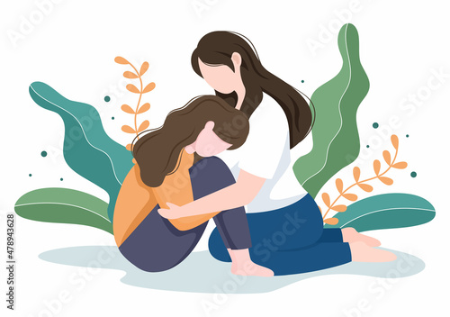 Parenting of Mother, Father and Kids Embracing Each Other in Loving Family. Cute Cartoon Background Vector Illustration for Banner or Psychology