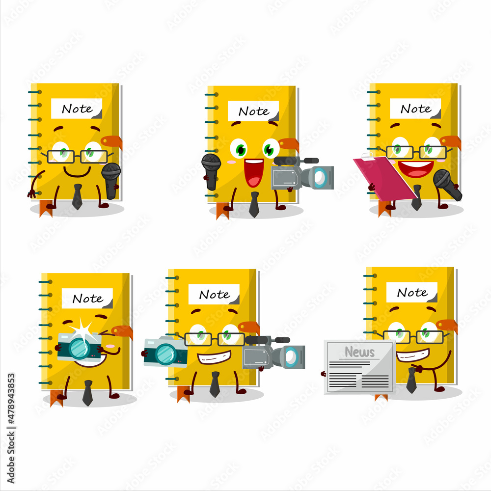 Fototapeta premium Character reporter note book cute mascot with microphone