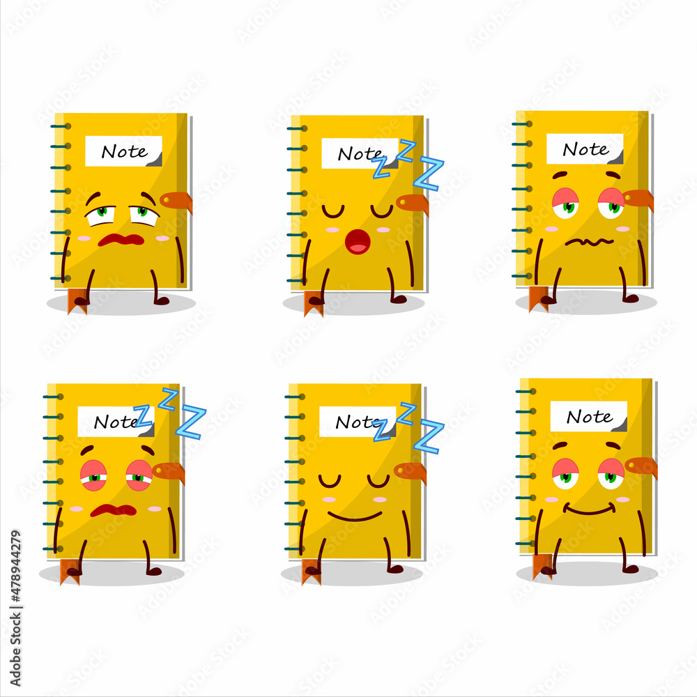 Cartoon character of note book with sleepy expression