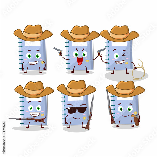 Cool cowboy blue book cartoon character with a cute hat