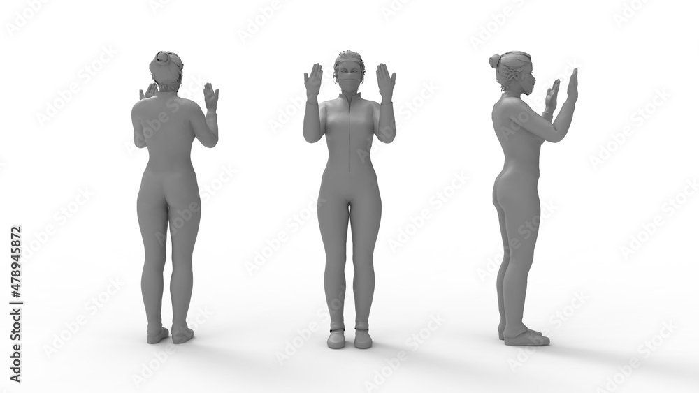 3D rendering of a female doctor with gloves and a face mask isolated on empty space background. Silhouette model. 3D rendering of a female doctor with gloves and a face mask isolated on empty space background. Silhouette model.