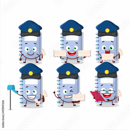 A picture of cheerful blue book postman cartoon design concept