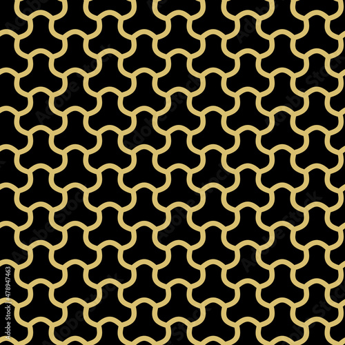 Seamless ornament. Modern black and golden background. Geometric modern pattern