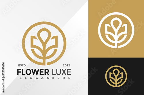 Gold Flower Bloom Logo Design Vector illustration template