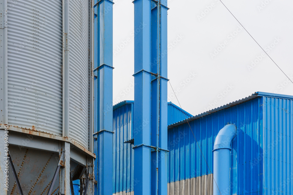 Close-up shot of the blue factory. Close-up shot of the blue factory.