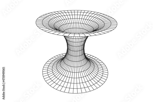 Wormhole geometric grid wireframe tunnel flat style design vector illustration. Abstract futuristic time travel wormhole tunnel science 3d surface concept grid. photo