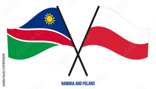 Namibia and Poland Flags Crossed And Waving Flat Style. Official Proportion. Correct Colors.