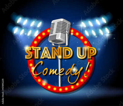 Stand up comedy banner with vintage microphone