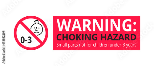 Choking hazard forbidden sign sticker not suitable for children under 3 years isolated on white background vector illustration. Warning triangle, sharp edges and small parts danger.