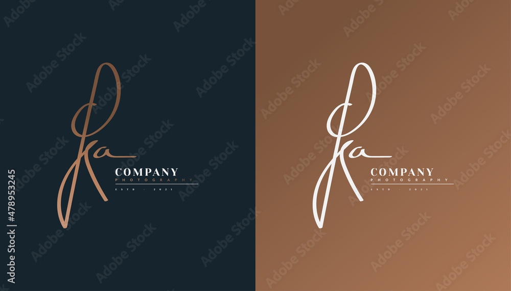 Initial K and A Logo Design with Elegant Handwriting Style. KA Signature Logo or Symbol for Business Identity - obrazy, fototapety, plakaty 