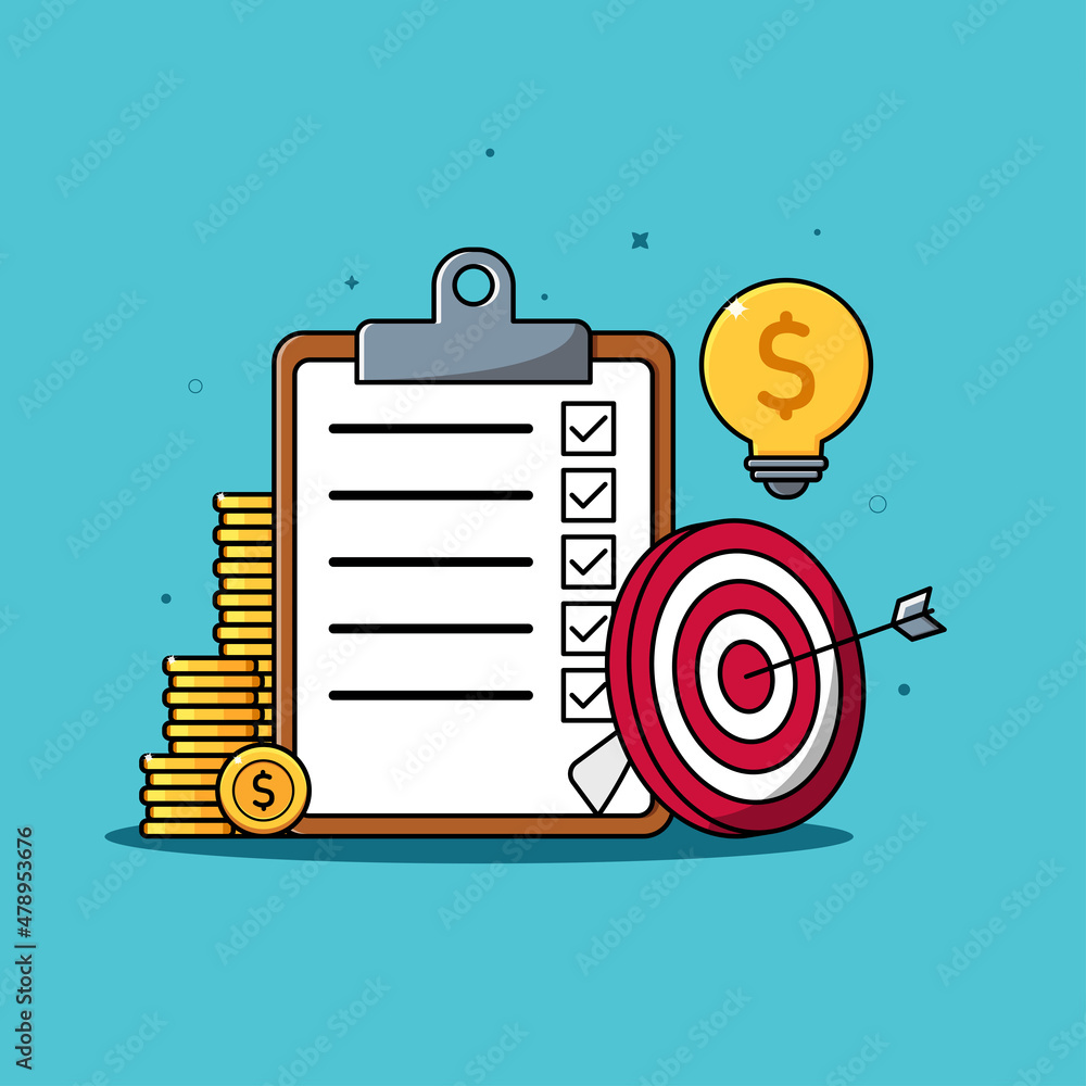 Business targeting, successful strategy, checklist and target illustration Business targeting, successful strategy, checklist and target illustration