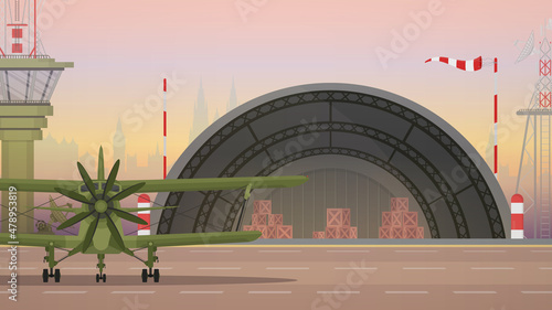 Obraz na płótnie Military airport, take-off strip and aviation control point