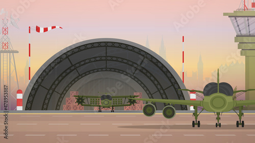 Cuadro en lienzo Military airport, runway and flight control point. Vector.