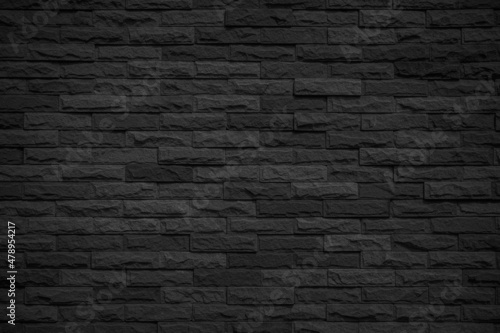 Abstract dark brick wall texture background pattern, Wall brick surface texture. Brickwork painted of black color interior old design backdrop decoration.