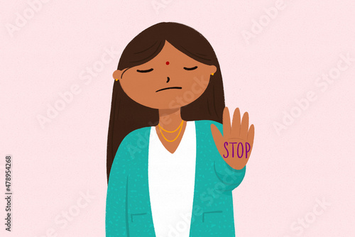 Woman activist feminist against violence illustration