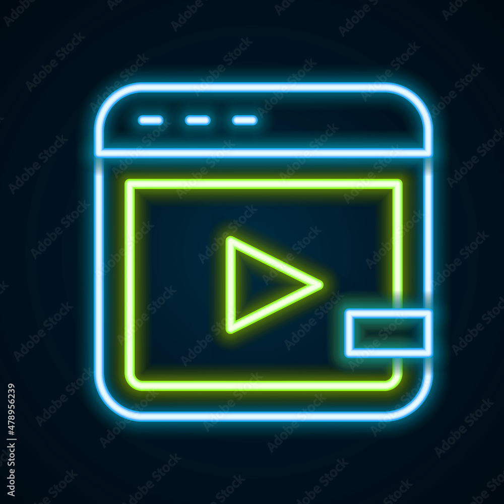 Glowing neon line Video advertising icon isolated on black background. Concept of marketing and promotion process. Responsive ads. Social media advertising. Colorful outline concept. Vector Glowing neon line Video advertising icon isolated on black background. Concept of marketing and promotion process. Responsive ads. Social media advertising. Colorful outline concept. Vector