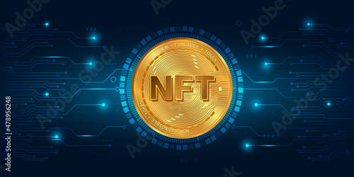 Obraz na plátně NFT nonfungible token gold coin
