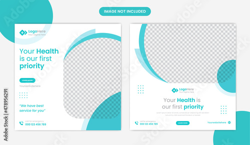 Medical social media post design set, for healthcare, dental, clinic service premium vector