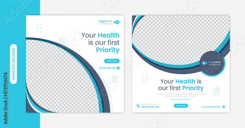 Medical healthcare social media post design set for dentist, clinic, hospital service banner vector