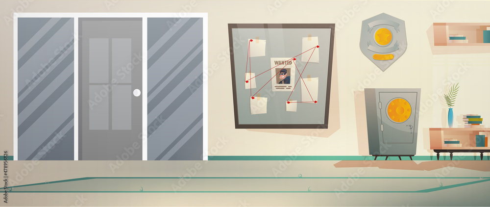 Detective workplace. Police office with investigation board. Vector illustration Detective workplace. Police office with investigation board. Vector illustration